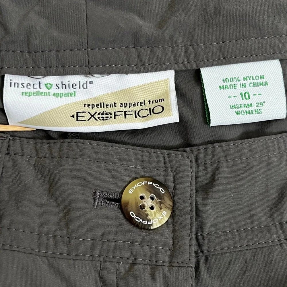 ExOfficio Women Convertible Hiking Pants 10 Gray Insect Shield Zip Off Leg Cargo